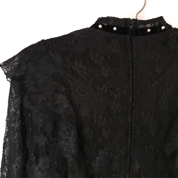 Black Gothic Lolita Studded Lace Ruffle Dress L592 - Picture 7 of 8